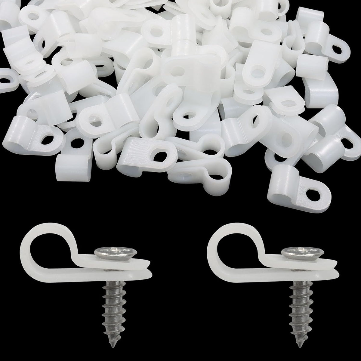 60 Pcs White R-Type Cable Clamp, 1/4 Inch