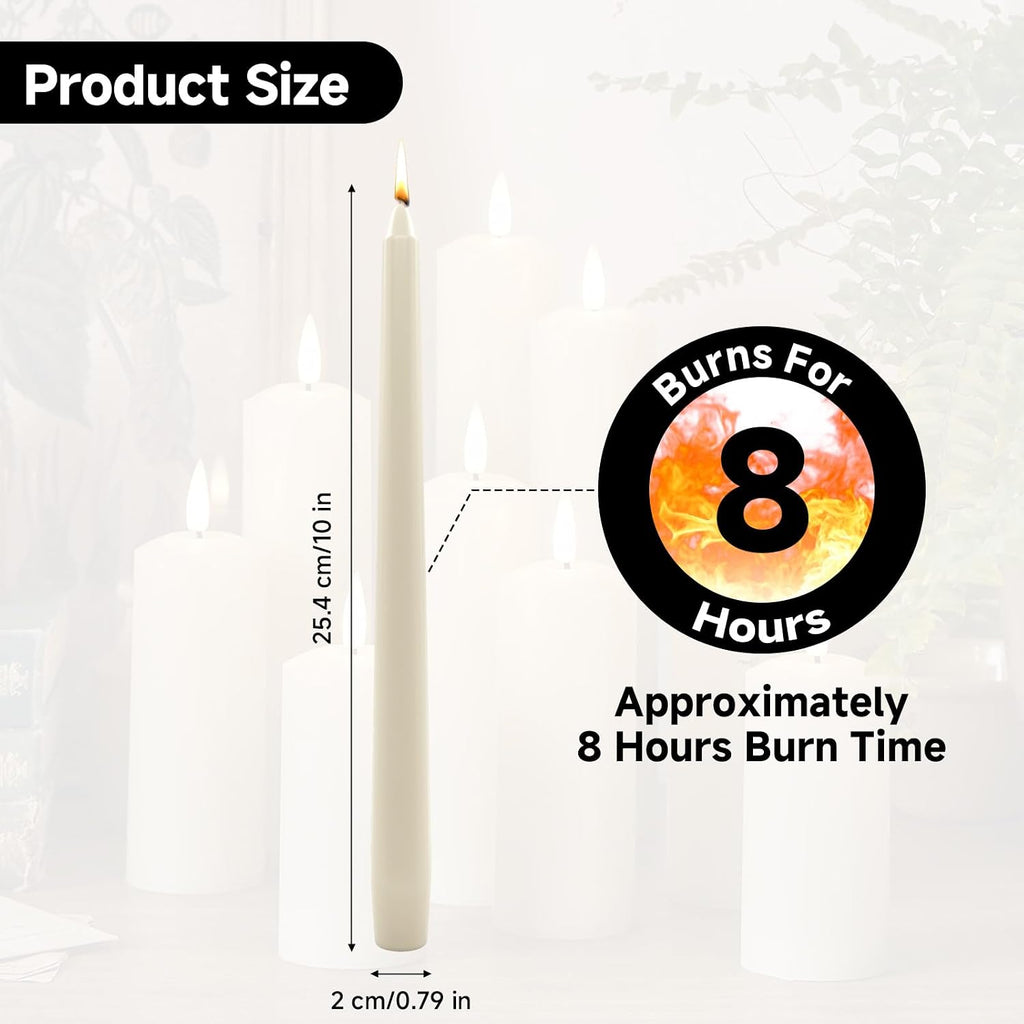 10 Pack Ivory Taper Candles, 10 Inch Unscented Paraffin Dinner Candles
