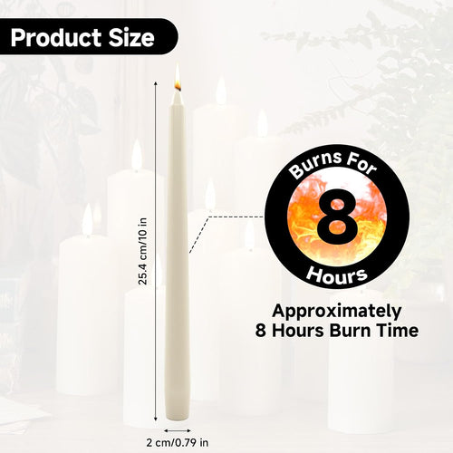10 Pack Ivory Taper Candles, 10 Inch Unscented Paraffin Dinner Candles