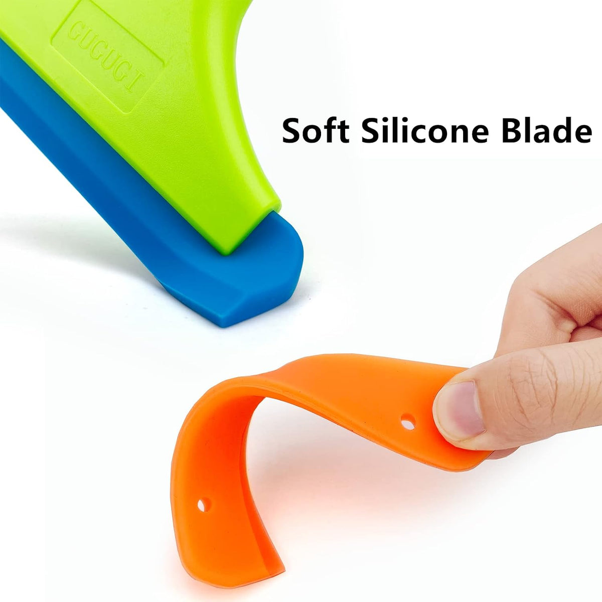 Super Flexible Silicone Squeegee, Auto Water Blade, Water Wiper, Shower Squeegee, 5.9'' Blade and 7.5'' Long Handle, for Car Windshield, Window, Mirror, Glass Door, Green+Lake Blue
