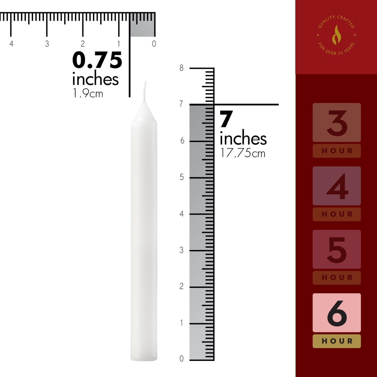 Lerner White Household Candlesticks, Pack of 100 | 6-Hour Burning Time | 7 Inch Tall Dinner Candles | 100% Dripless | Shabbat Candles | Candlesticks for Holidays, Churches, Décor, Emergencies