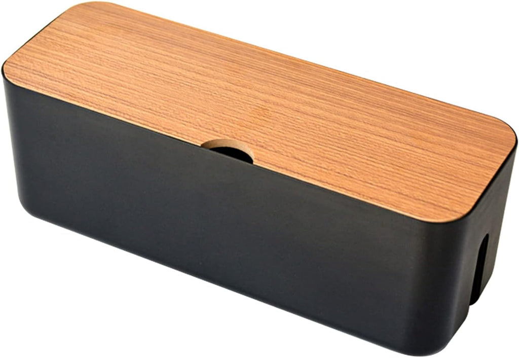 Large Wooden Style Cable Management Box, Hide Wires & Power Strips for Home & Office, Safe ABS Desk Computer Cable Organizer (Black)