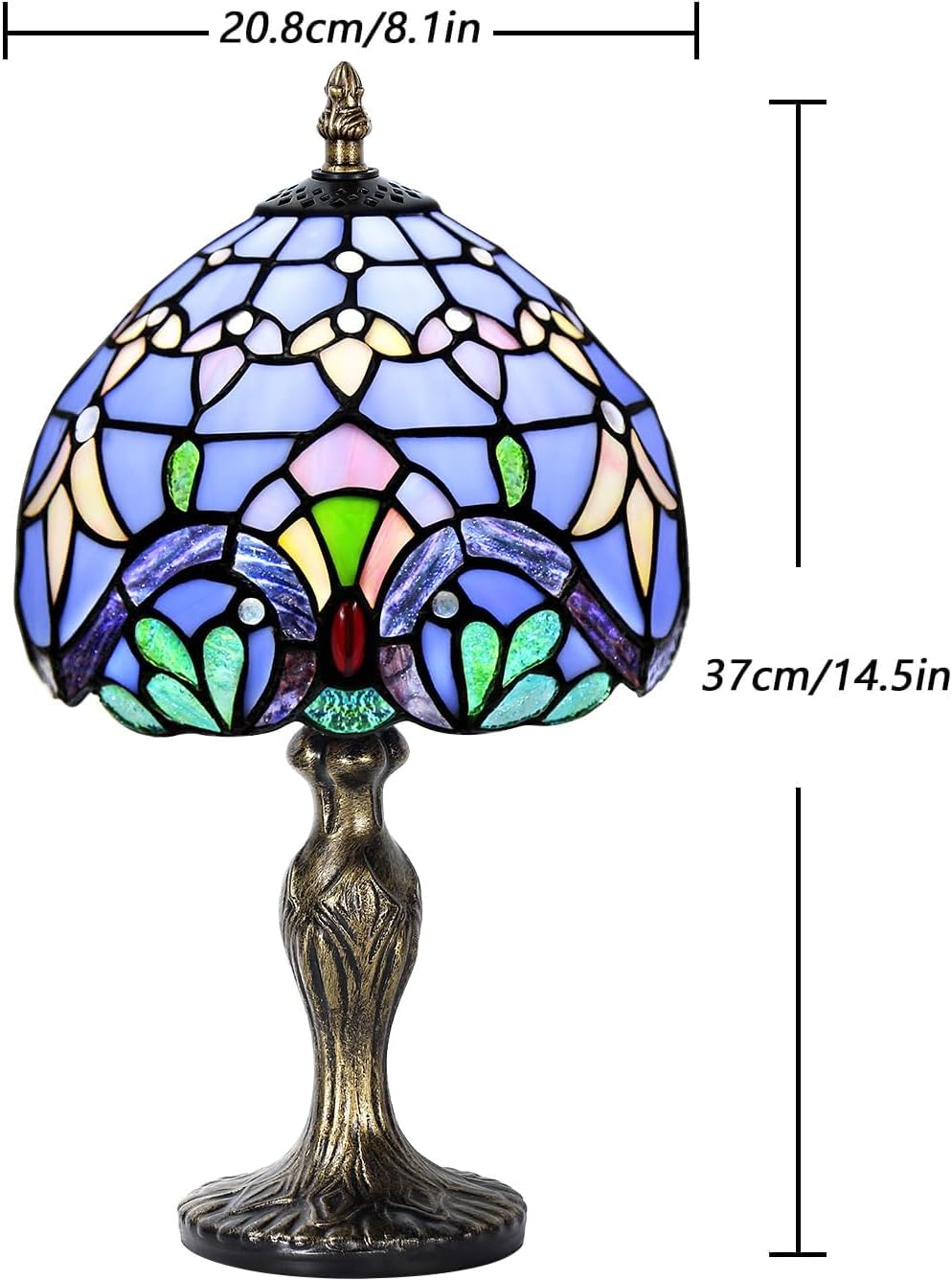 8'' Stained Glass Table Lamp, Vintage Desk Bedside Night Light