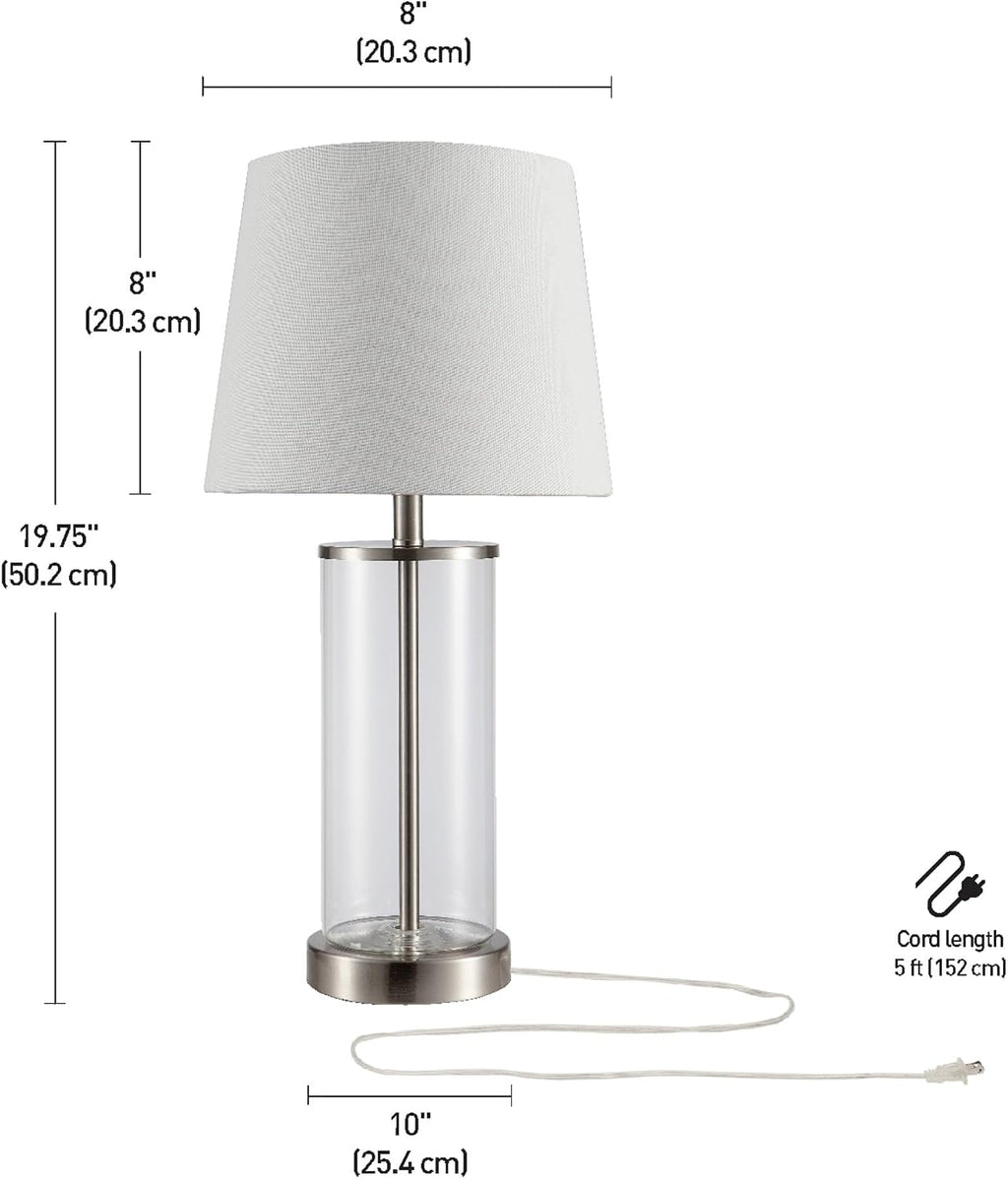 Globe Electric 67155 Maya 21" Fillable Table Lamp, Clear Glass and Steel Base, White Fabric Shade