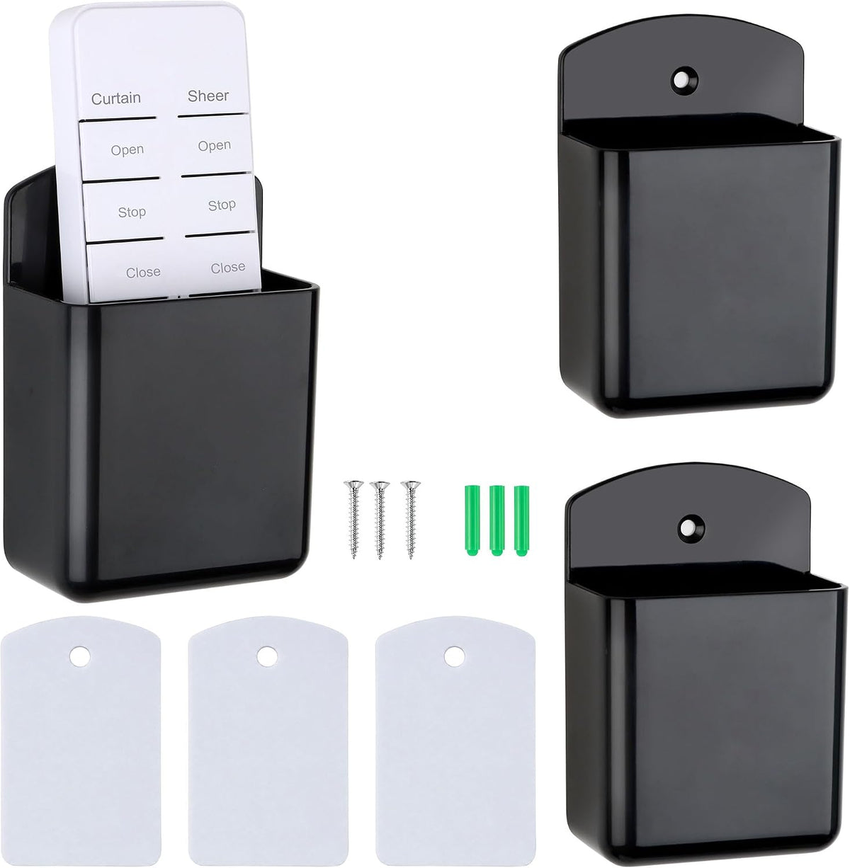 3 Pack Remote Control Holder Wall Mount, Adhesive Remote Holder with Screw Installation Storage Organizer for TV/Media/Air Conditioner Remotes For Home Office School Black