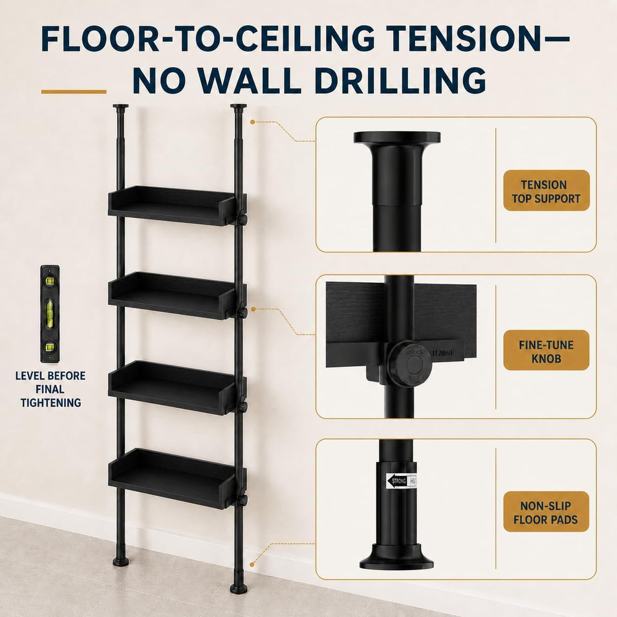 ALLZONE Tension Over The Toilet Storage Cabinet, No-Drill, Fits 92-116 in.