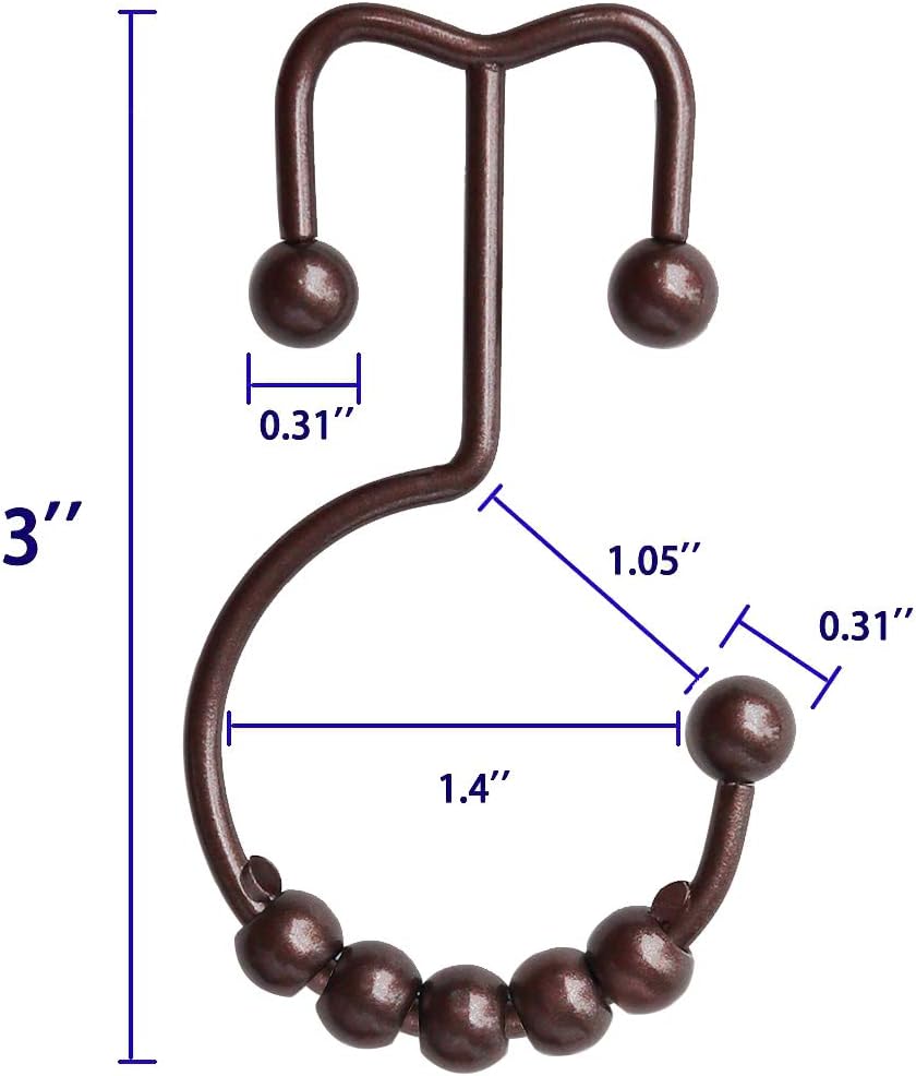 Shower Curtain Hooks Rings for Bathroom, 12PCS Stainless Steel Metal Rust Resistant Balance Sliding Double Curtain Hooks (Bronze)