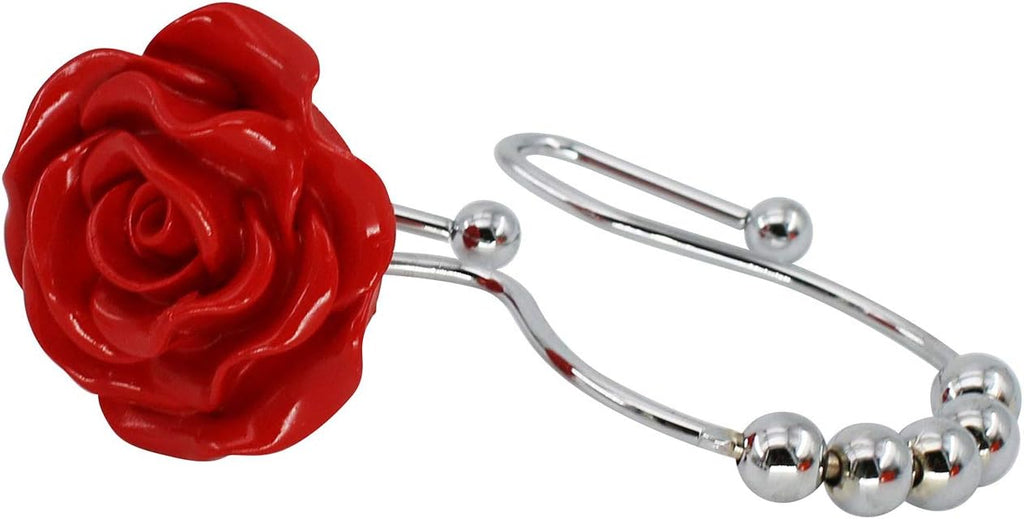 BEAVO 12 Pcs Double Shower Curtain Hooks with Glide Balls, Red Shower Hooks