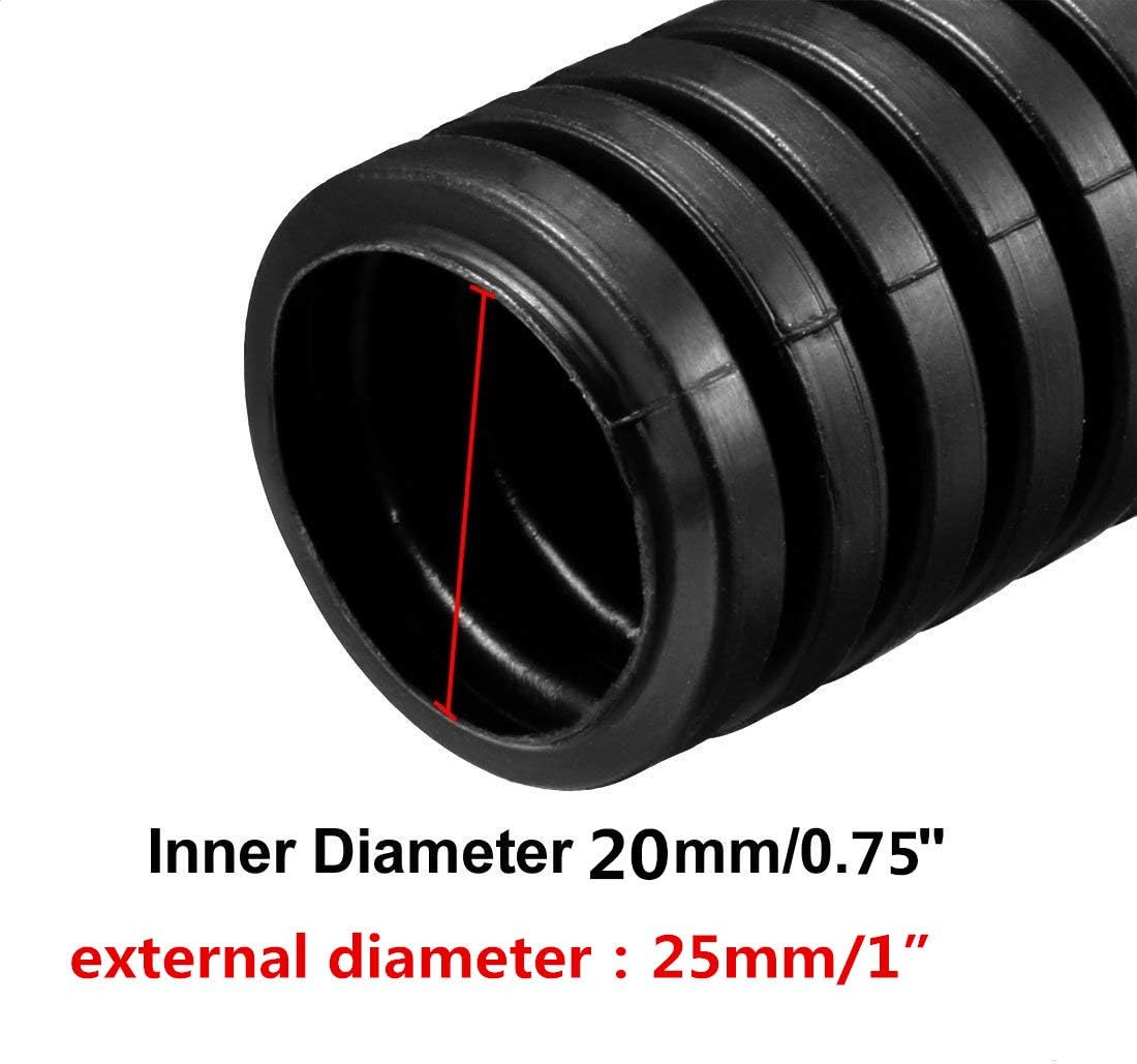 1.6M 0.75inch/20mm Inner Diameter Black Flexible Corrugated Tube Bellows Hose Wire Loom Tubing Wire Conduit – Black