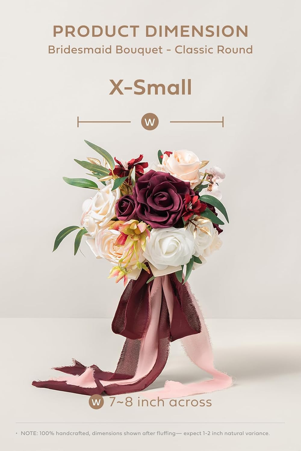 Ling's moment Artificial Flowers Red Bridesmaid Bouquet, Marsala & Blush Wedding Flowers Bouquets for Bridesmaids, 7 Inch Bridal Bouquets for Bridesmaids, Wedding Decor, Ceremony, etc