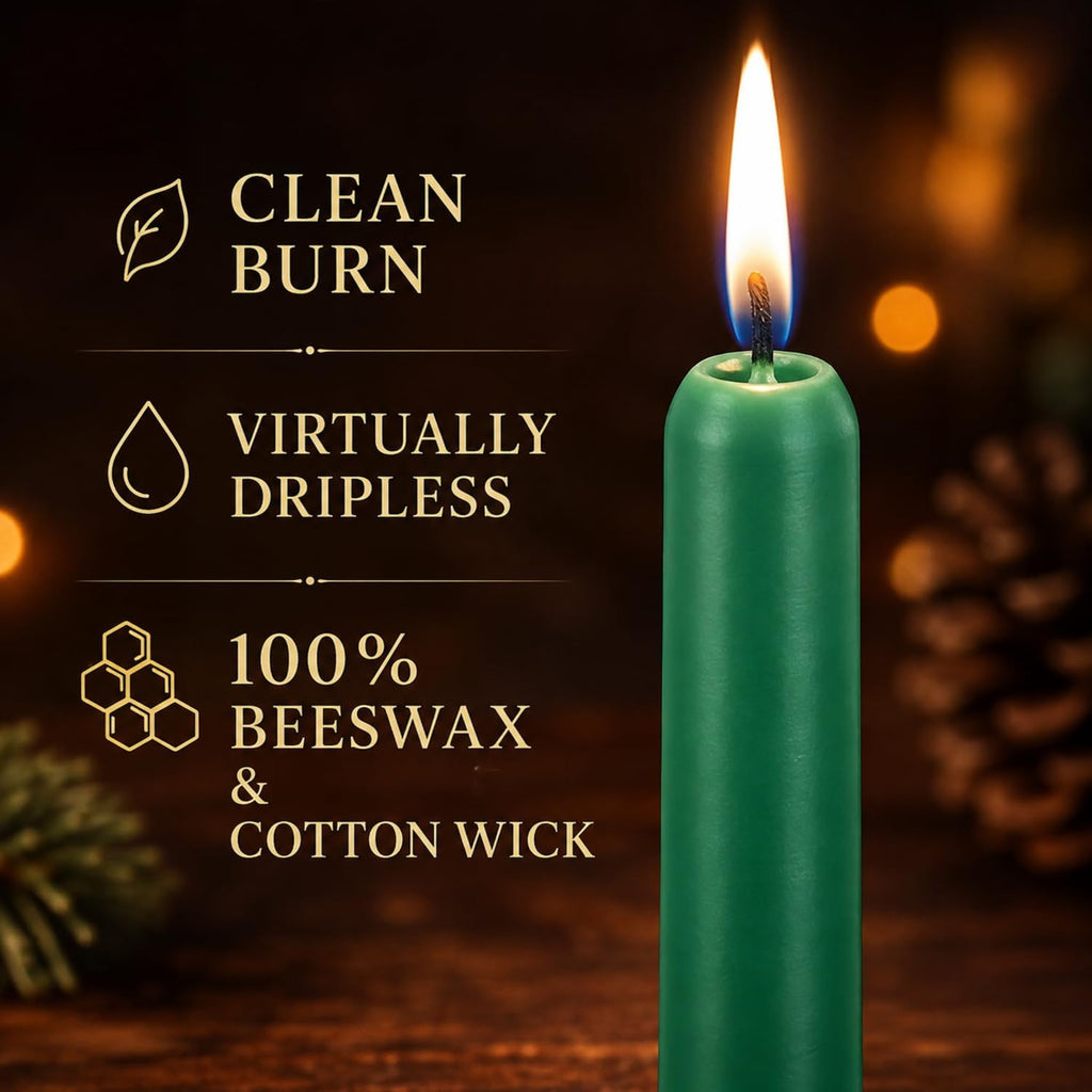 Conelist 4 Pcs 9" Christmas Bayberry Taper Candles, Green Dripless Beeswax