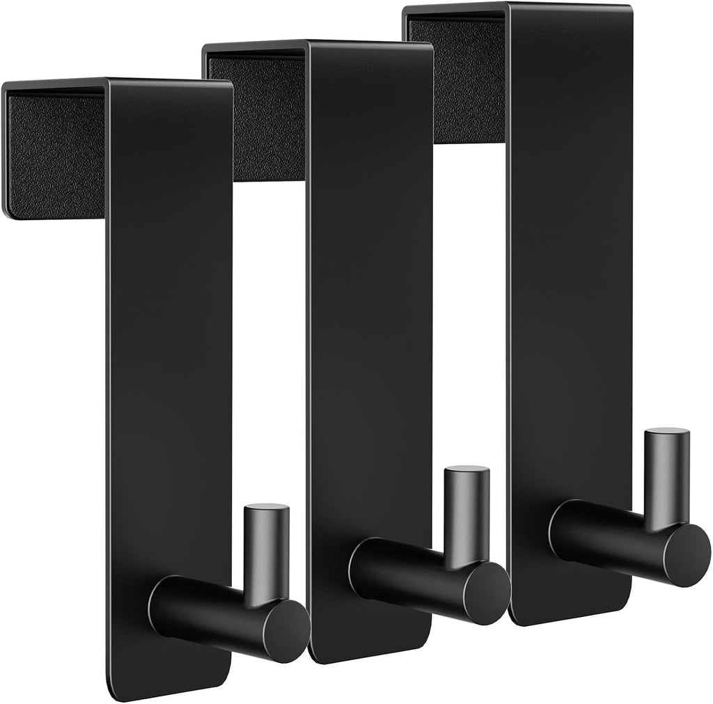 Optish 3 Pack Over the Door Hooks, Heavy Duty Black Door Hanger Coat Hook for Hanging, Over Door Towel Hook for Hat, Bag, Bathrooms, Bedroom, Fits 1-3/4'' Thick Door