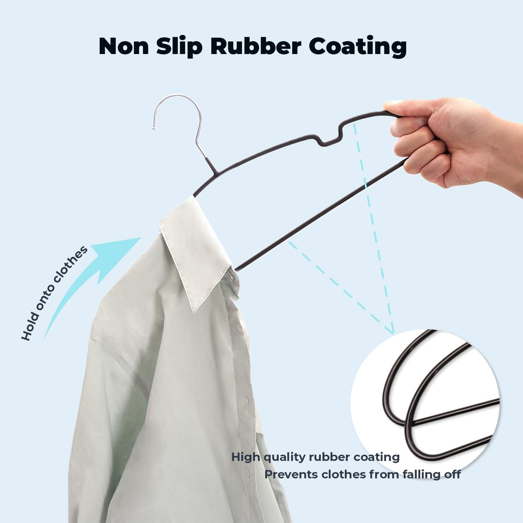 Black Metal Hangers 30 Pack, 16.5" Rubber Coated Non Slip Hanger