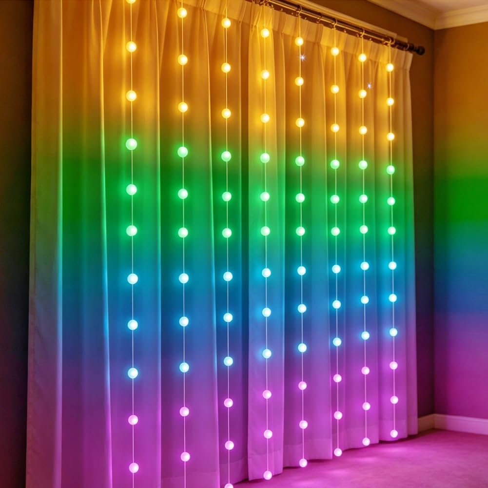 Curtain String Lights 8ft x 6ft, 96 LED RGB Color Changing Lights