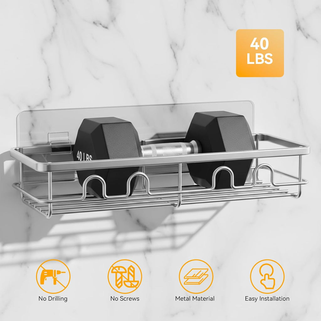 Adhesive Shower Caddy, Large Capacity Shower Racks for Inside Shower, No Drill Bathroom Shower Organizer and Storage, 2 Pack Silver Bathroom Shelves, Home Decor Rv Accessories, Apartment
