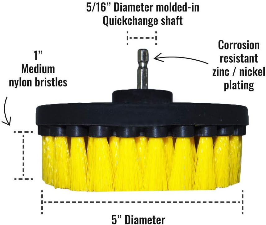 Premium Drill Brush Professional – Medium-Soft 5 in Yellow Set of 3 | Scratch-Free Cleaning Brush for Tile, Grout, Bathtub, Shower, Fibreglass and Ceramic Surfaces