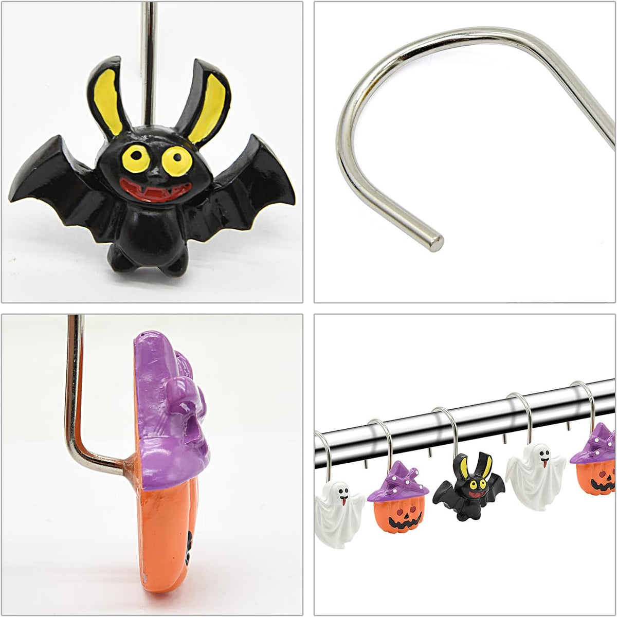 Shower Curtain Hooks,12PCS Halloween Decorative Shower Curtain Rings