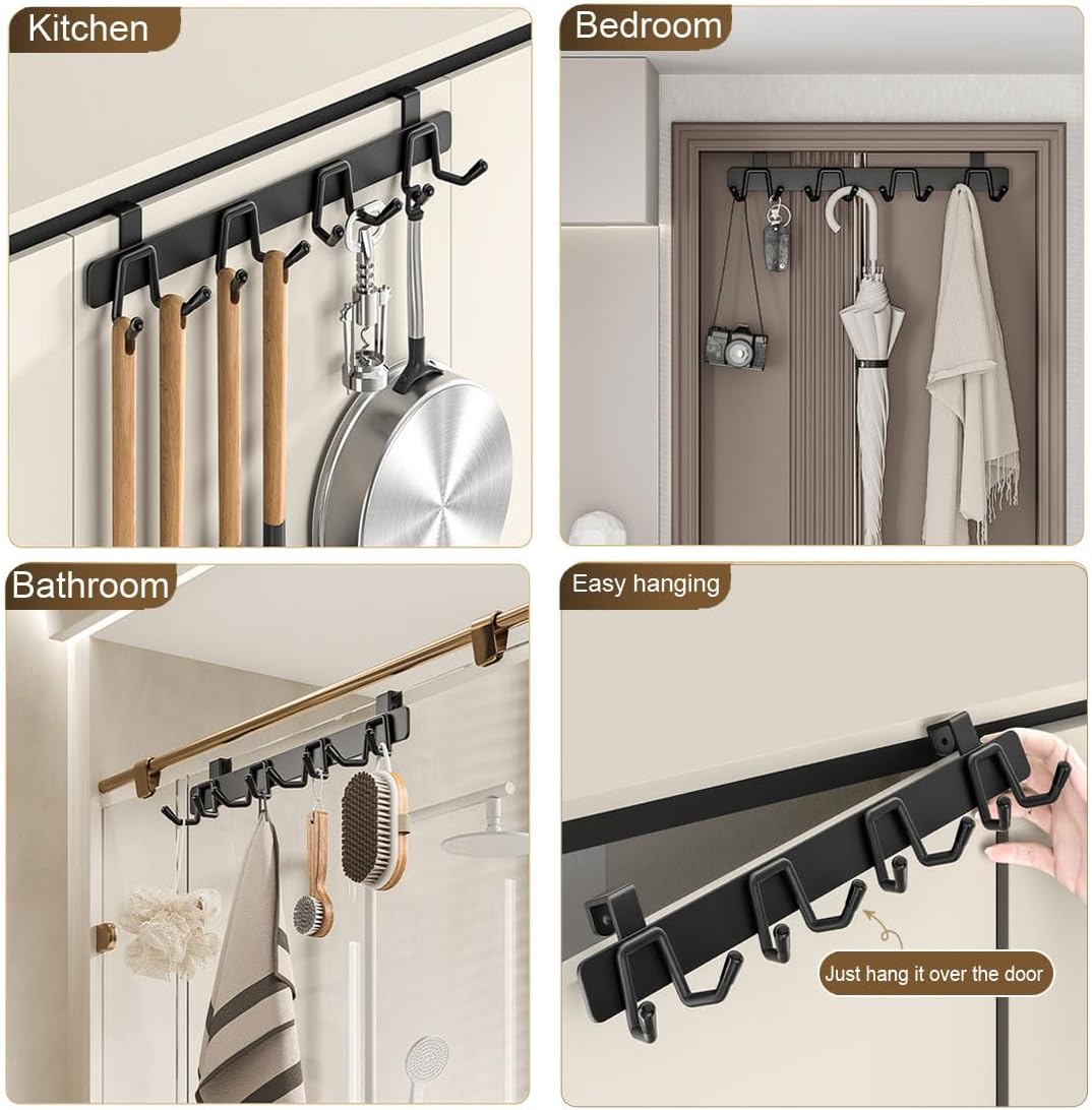 2 Pack Over The Cabinet Door Hook - for Doors up to 3/4''(2cm) Thickness, Back of Cabinet Door Rack Hanger Organizer for Coats, Hats, Bathroom Towels, Kitchen Utensils