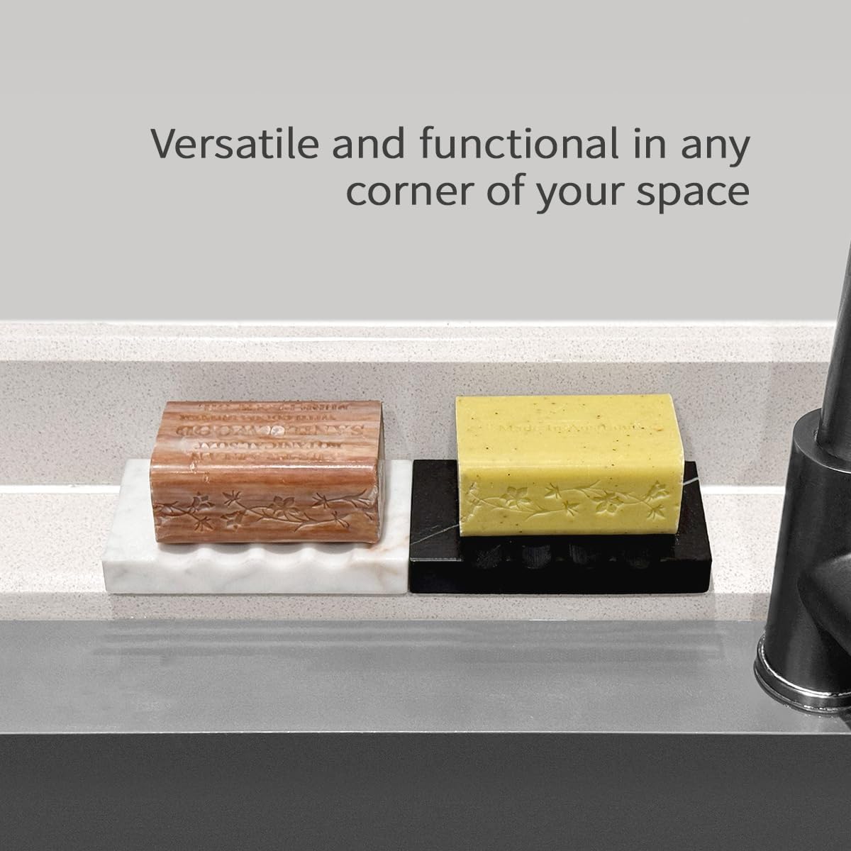 WeDoDecor Real Matte Black Marble Soap Dish for Bathroom Sink & Shower Stone Tray Small Unique Bar Soap Holder with Draining | Non-Slip, Luxury Bath Room Accessories