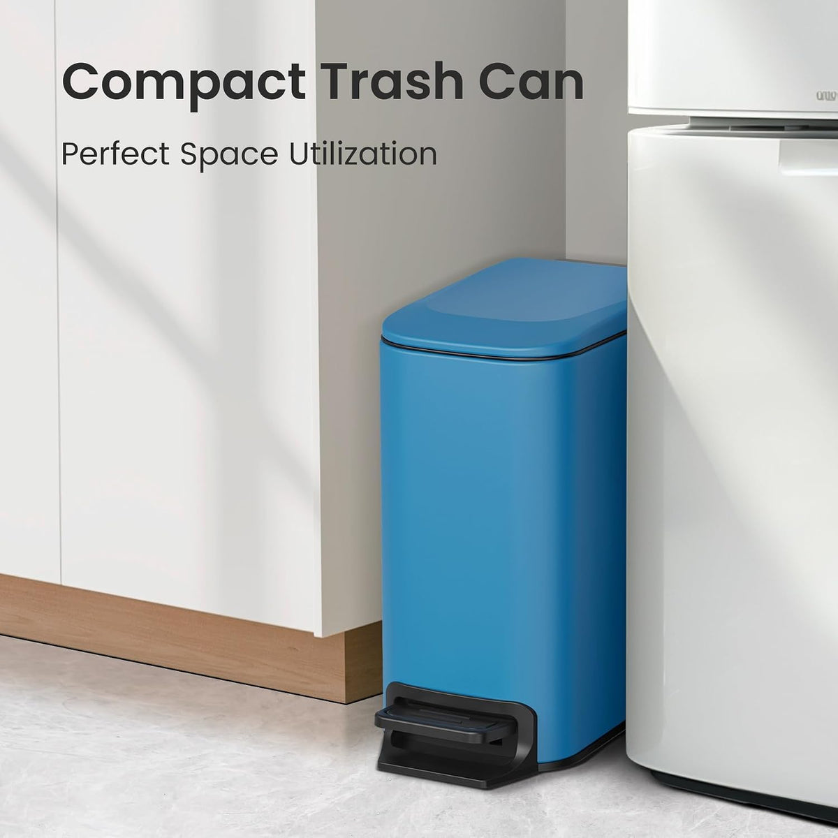 Cesun Small Bathroom Trash Can with Lid, 1.6 Gal, Soft Close, Blue