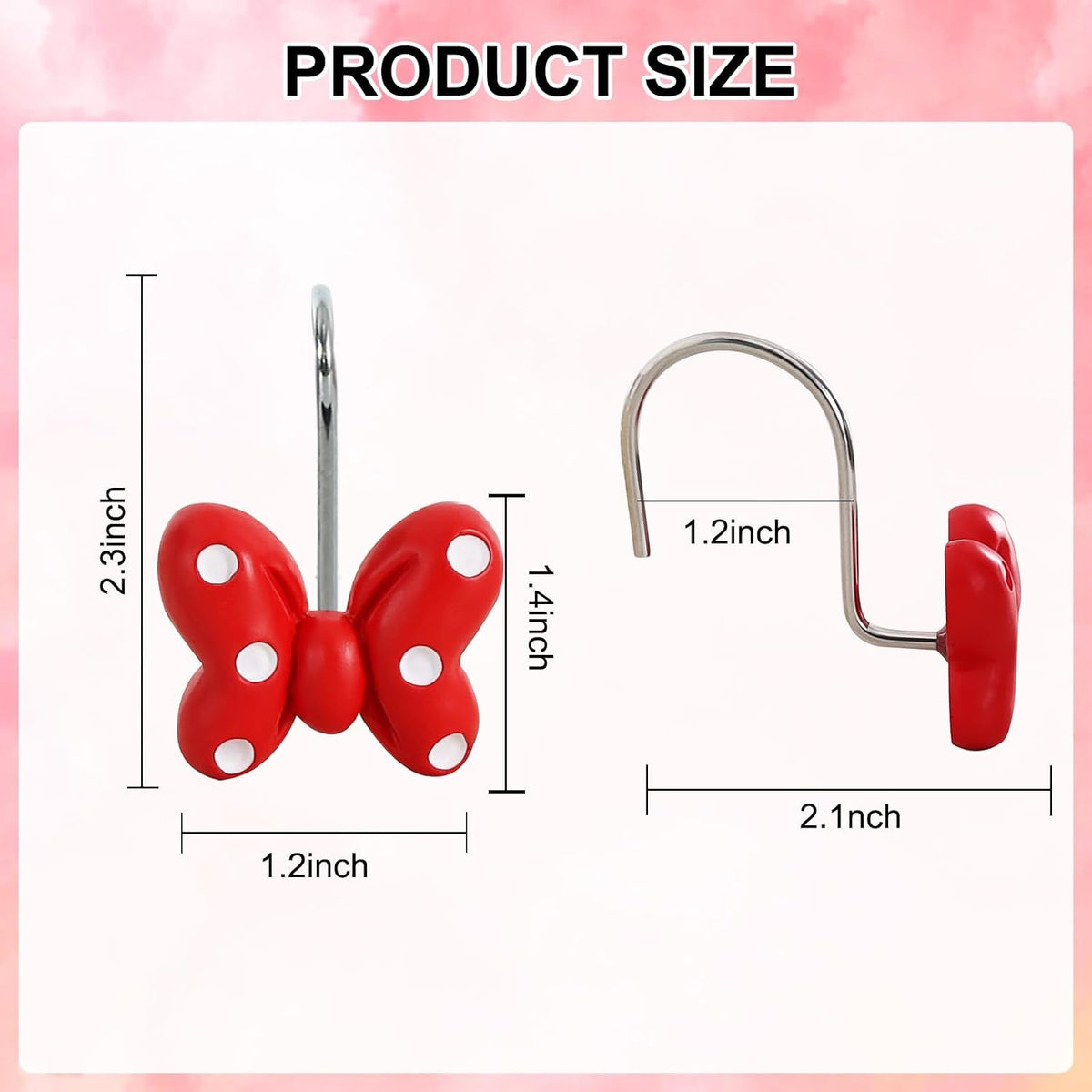 12-Piece Red Polka Dot Bow Bowknot Mouse Shower Curtain Hooks