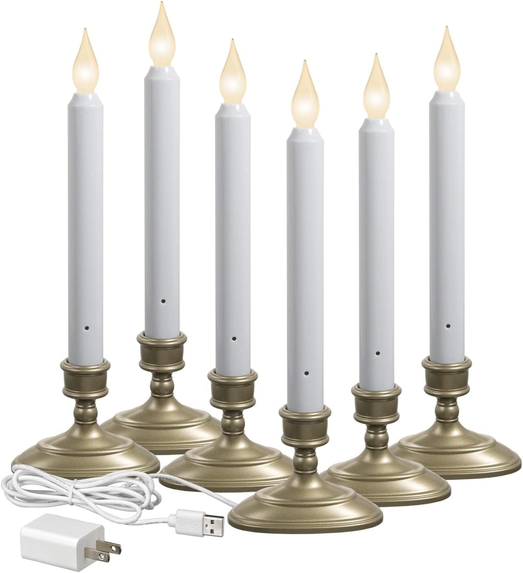 Xodus Plug-in Window Candles, Bright, Dusk to Dawn Sensor, Pewter, 6 Pack