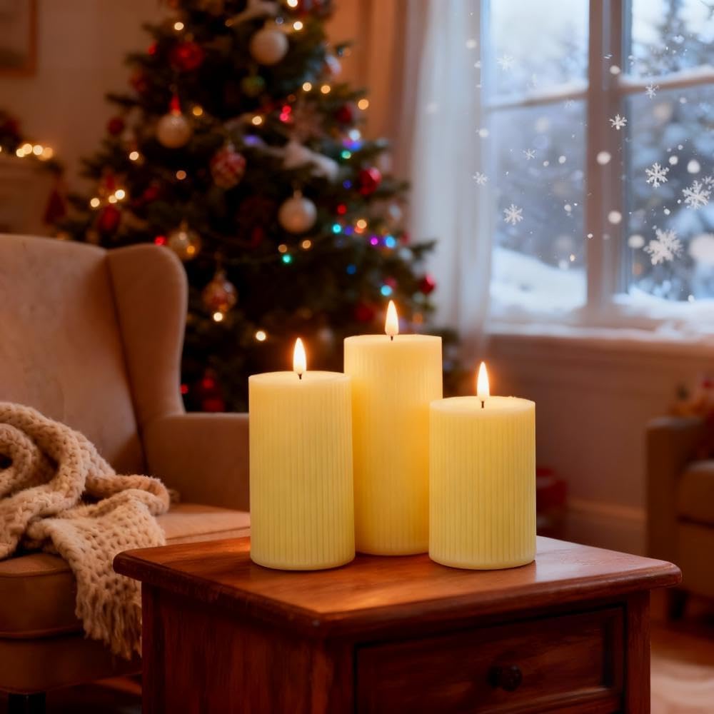 Battery Operated Candles with Remote, LED Flameless Wavy Pillar Candles
