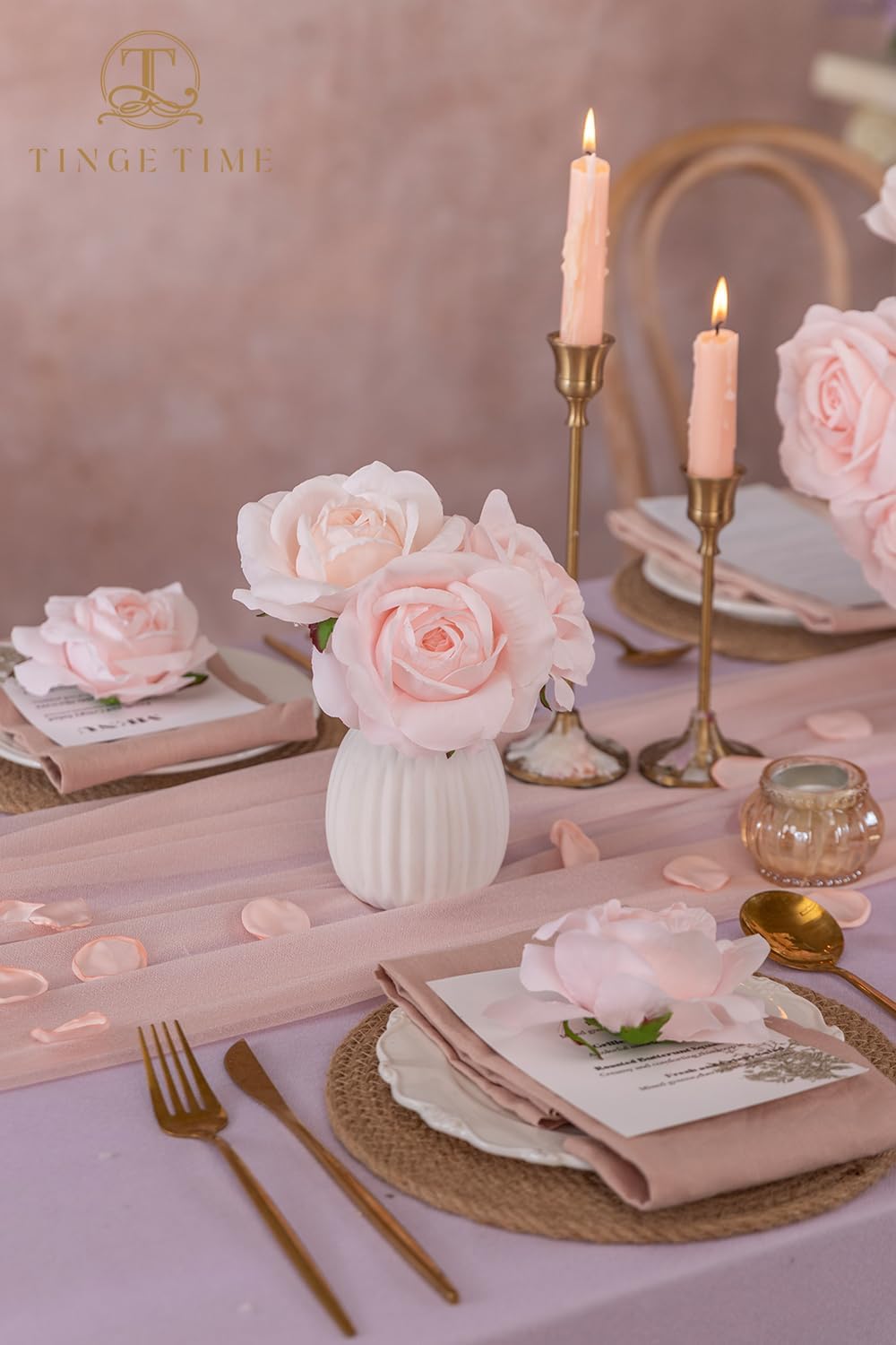 TINGE TIME Pink Artificial Flowers Combo Box Set, 16PCS Fake Rose Silk Flower w/Stem for DIY Wedding Bouquets Centerpieces Baby Shower Party Home Spring Decoration (Light Pink & Deep Pink)