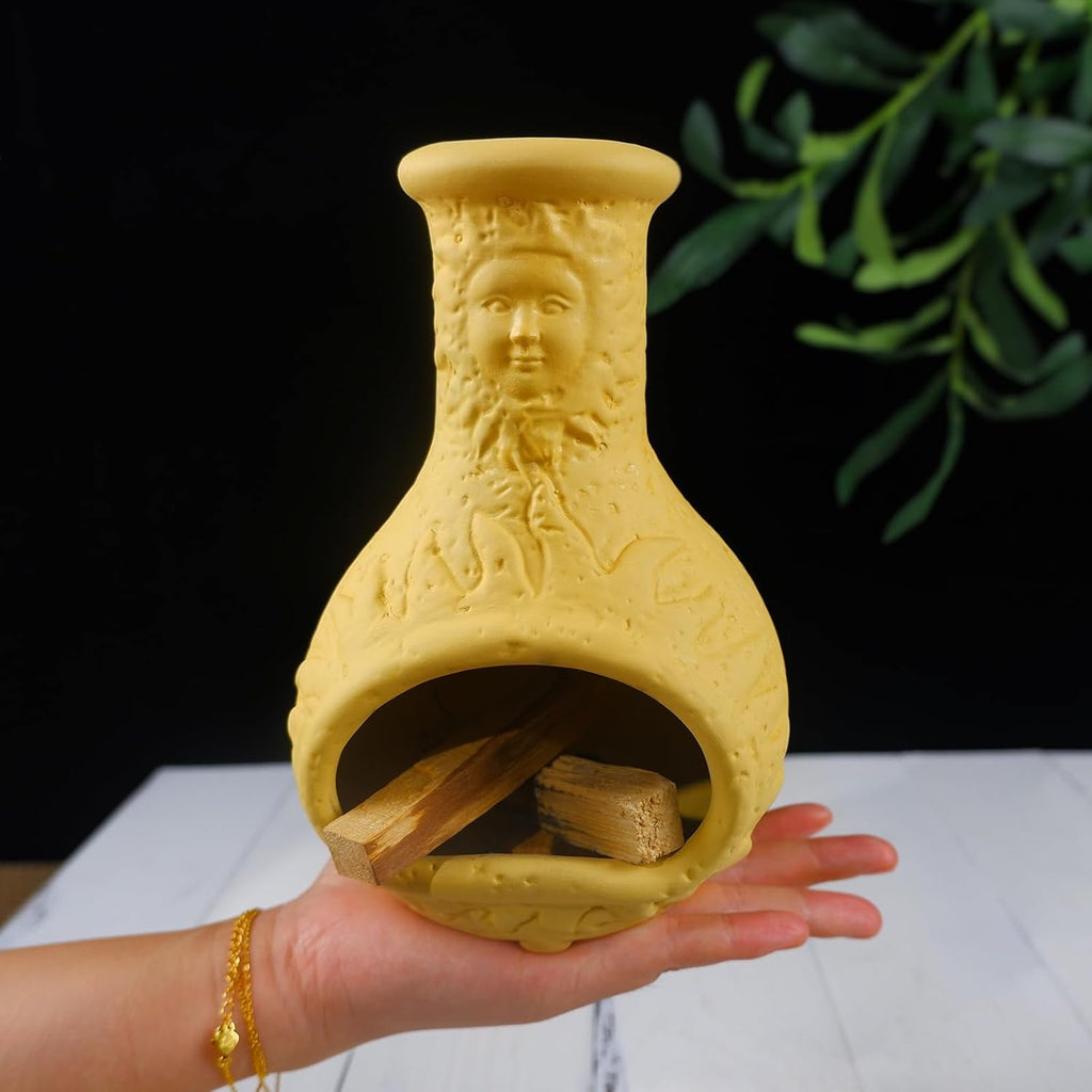 Yellow Mini Chiminea Palo Santo Holder, Handmade Ash Catcher Smudge Bowl