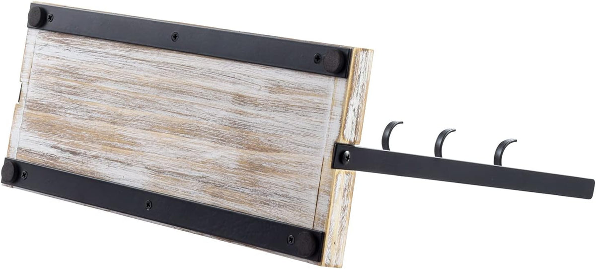 MyGift Entryway Black Metal Key Holder with 5 Hooks & Whitewashed Wood Base