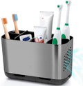 Boperzi Toothbrush and Toothpaste Holder Brushed Nickel Drainage for Bathroom Vanity, Large Electric Toothbrush Storage Caddy Anti-Slip Rustic with Adjustable Dividers for Family, Kids