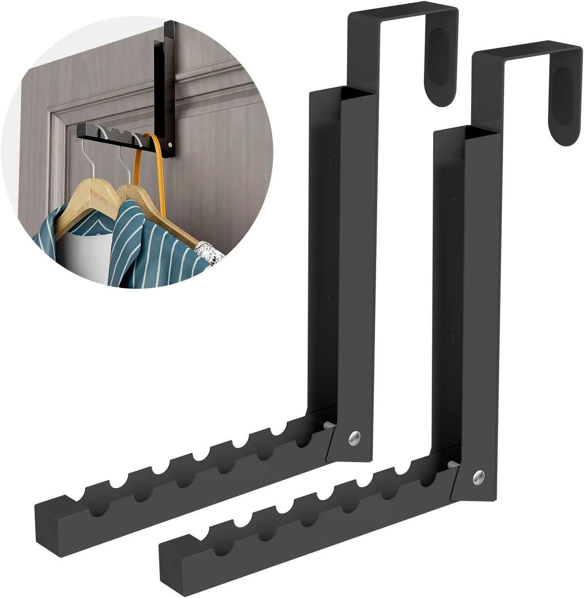 ZMBESUP Over The Door Hanger Folding Clothes Drying Rack, Folding Hanging Coat Rack for Indoor Laundry Room Compact Small Space Foldable Portable Clothing Hanger Hook Collapsible- 2 Pack（Black）