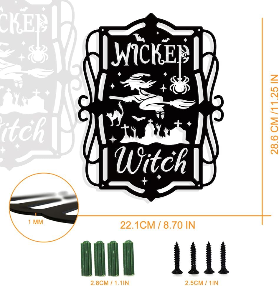 NBEADS Wicked-Witch Metal Wall Art Decor, Matte Black Wall Hanging Decor Silhouette Wall Art for Home Bedroom Living Room Bathroom Kitchen Office Hotel Wall Decoration, 8.7×11.3"(22.1×28.6cm)