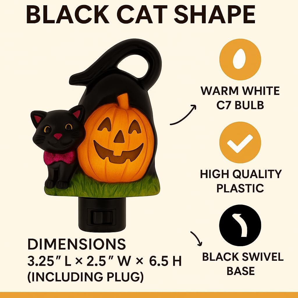 Novelty Lights LED Pumpkin & Black Cat Halloween Decoration Night Light