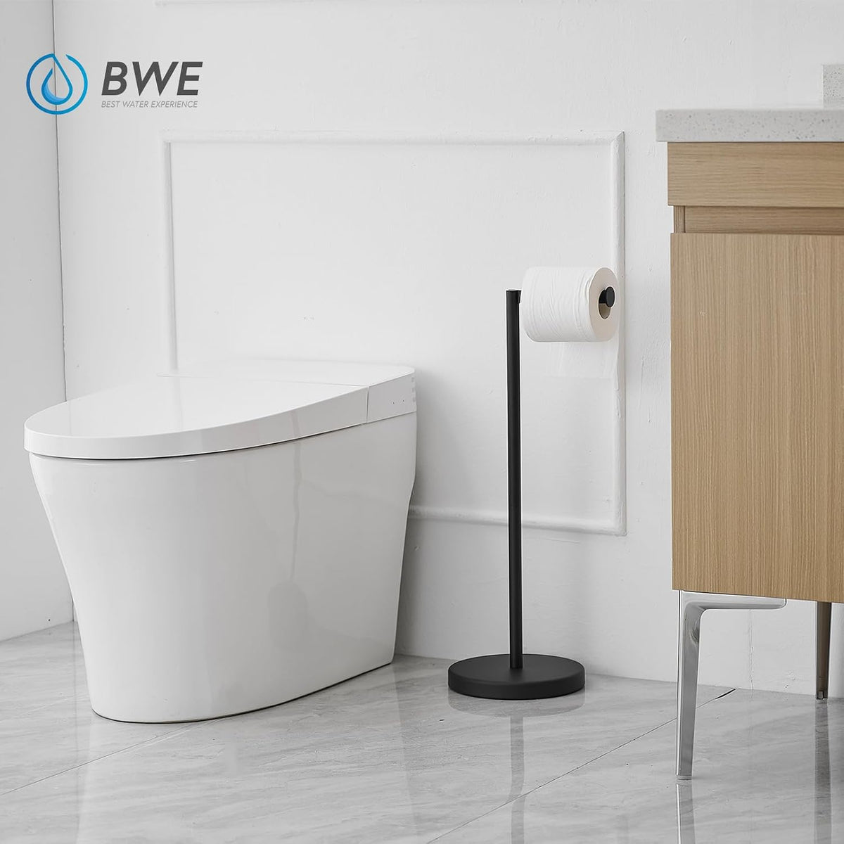 BWE Matte Black Toilet Paper Holder Stand Modern Tissue Roll Holder