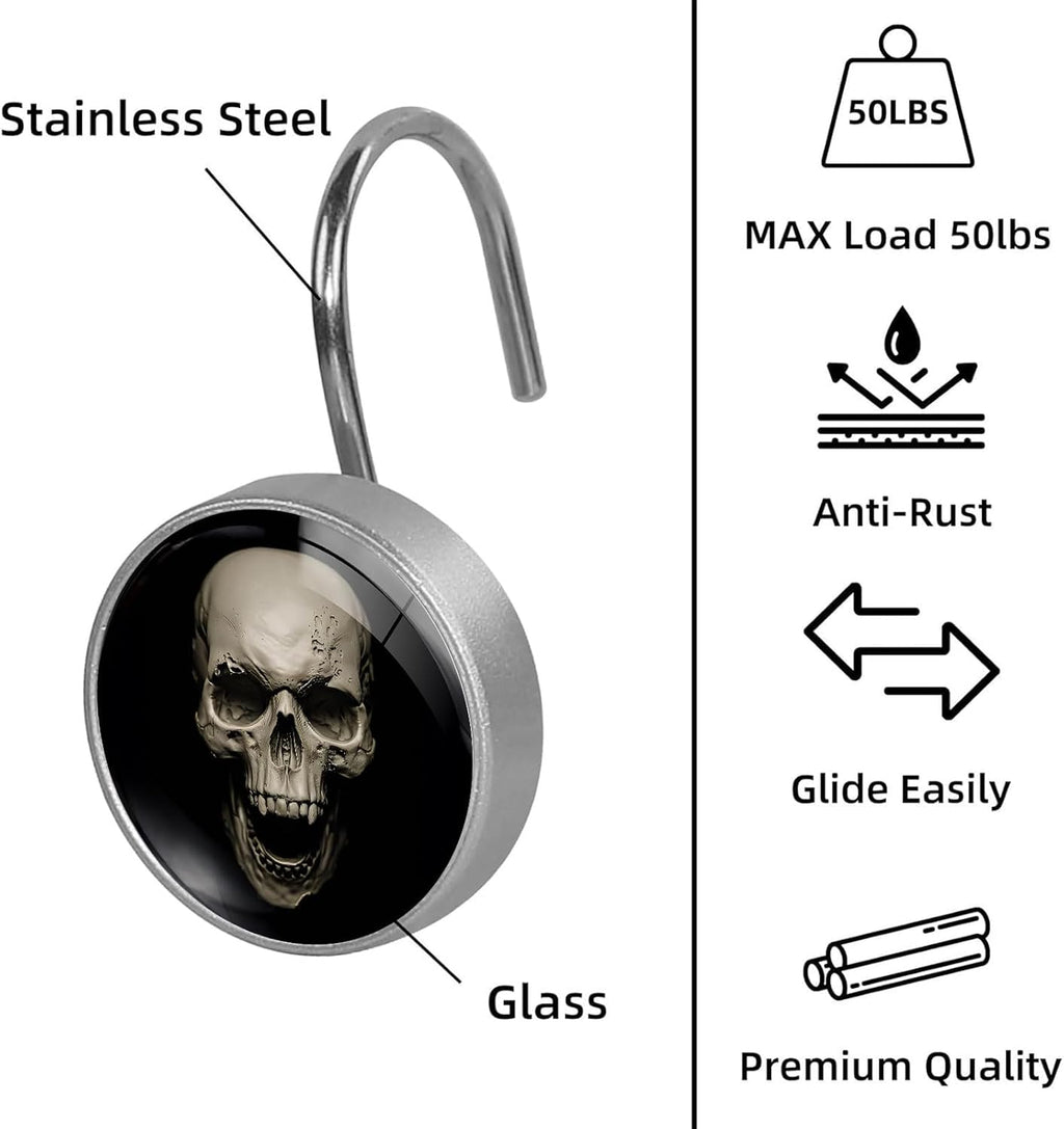 White Skull Shower Curtain Hooks Set of 12
