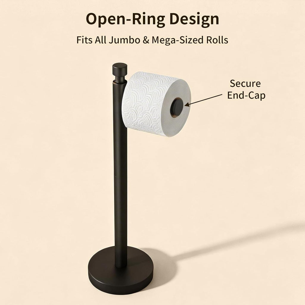 YUMORE Toilet Paper Holder Stand with Weighted Base, Matte Black