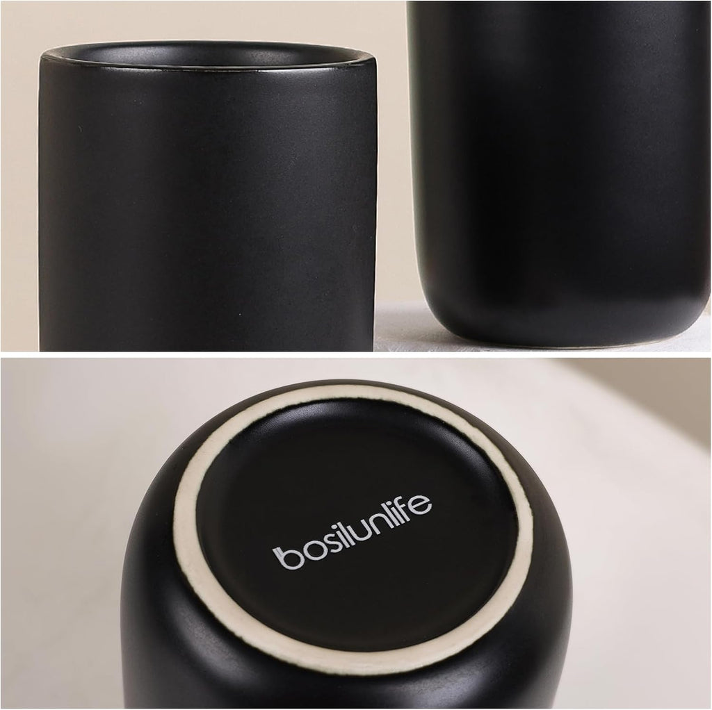 BosilunLife Ceramic Toothbrush Holder (Black, Cylinder)