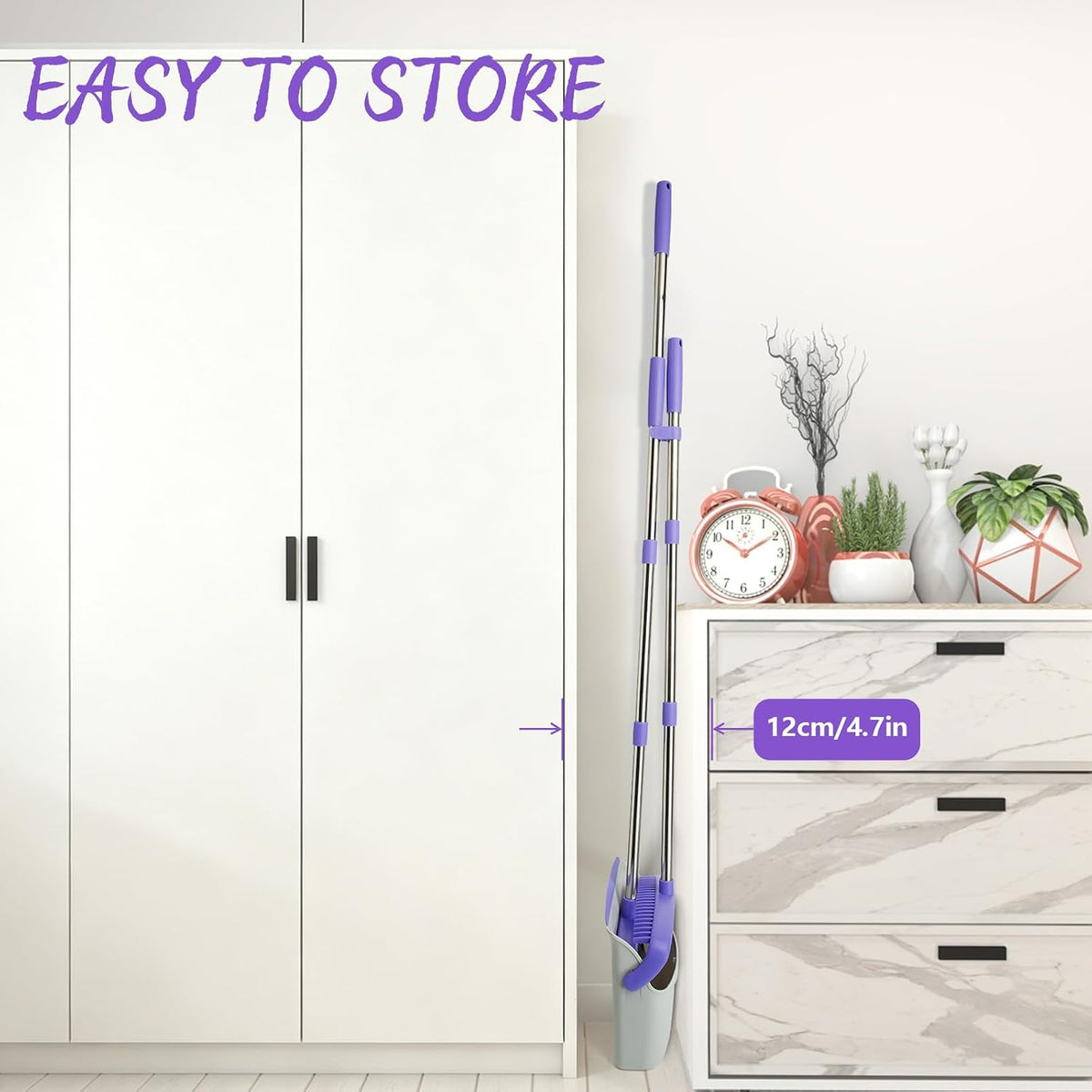 Broom and Dustpan Set with 51" Adjustable Long Handle-Gray Purple