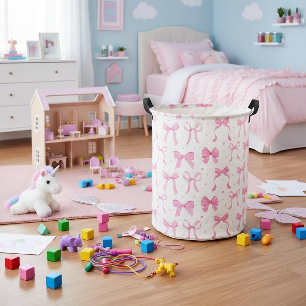 Baby Laundry Basket Baby Hamper for Nursery Girl Kids Butterfly Hamper Cute Storage Bin Organizer Butterfly Room Decor for Home(Dreamy Bowknot)