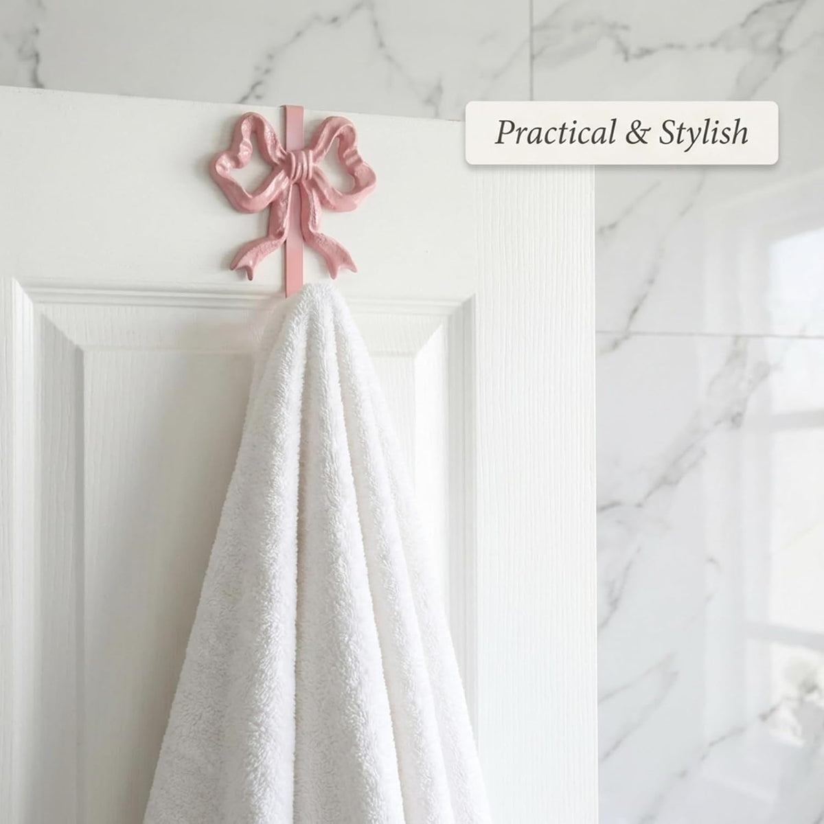 JarThenaAMCS 2Pcs Pink Bow Over The Door Hooks Metal Door Hanger Hooks Coquette Towel Coat Hangers for Home Kitchen Bedroom Bathroom Decor