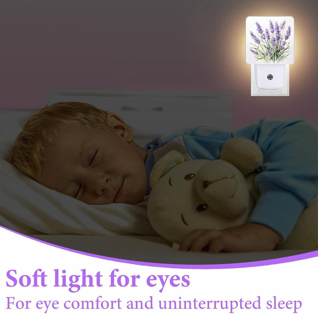 Purple Lavender Night Light,Plug-in Night Lights with Dusk-to-Dawn Sensor for Bedroom,Bathroom and Living Room Sleep Friendly lamp 0.5w