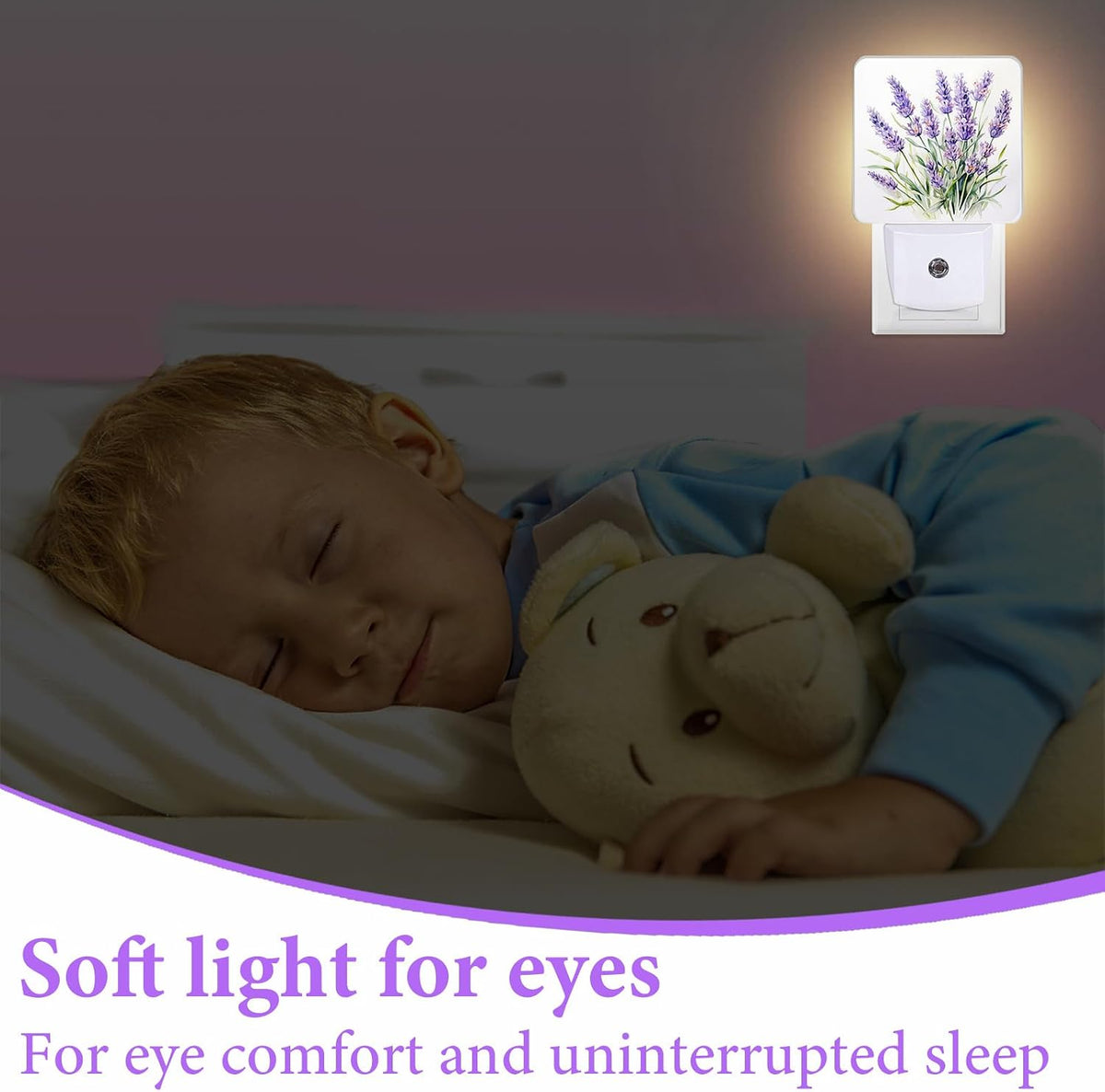 Purple Lavender Night Light,Plug-in Night Lights with Dusk-to-Dawn Sensor for Bedroom,Bathroom and Living Room Sleep Friendly lamp 0.5w
