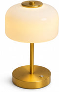 Cordless LED Table Lamp, Rechargeable Battery Operated Mushroom Desk Lamp, 3-Level Touch Dimming, Portable Metal & Glass Nightlight for Bedroom, Living Room, Restaurant, Gold