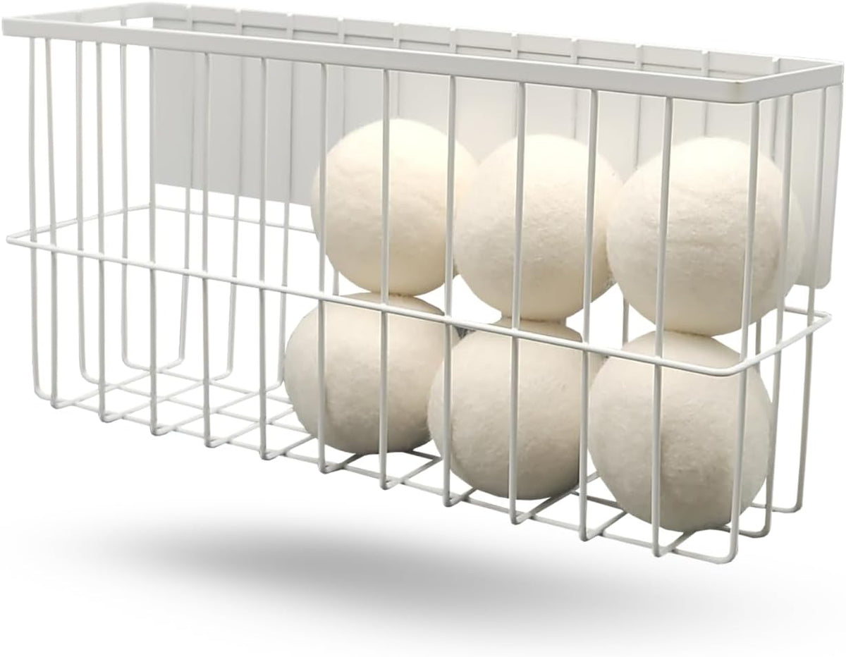 6 XL Wool Dryer Balls & Magnetic Dryer Ball Holder - Natural Fabric Softener, Reusable, Reduces Clothing Wrinkles and Saves Drying Time - Dryer Ball Container for Laundry Room Storage (XXL Size)