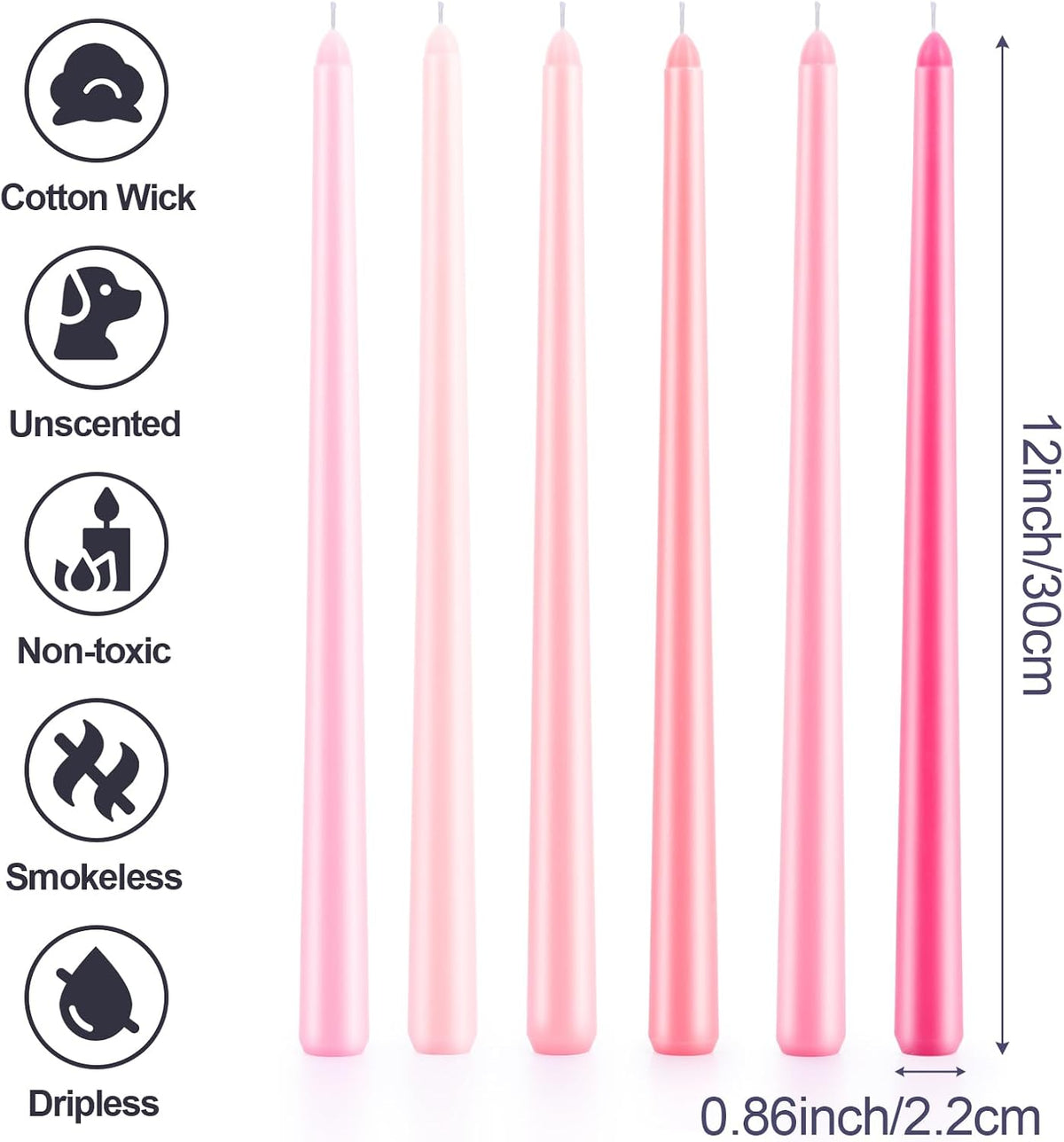 12 Inch Taper Candles Set of 6 Unscented Long Burning Smokeless Long Tall Tapered Candles for Candlesticks Sticks Wedding Home Christmas Decor Dinner