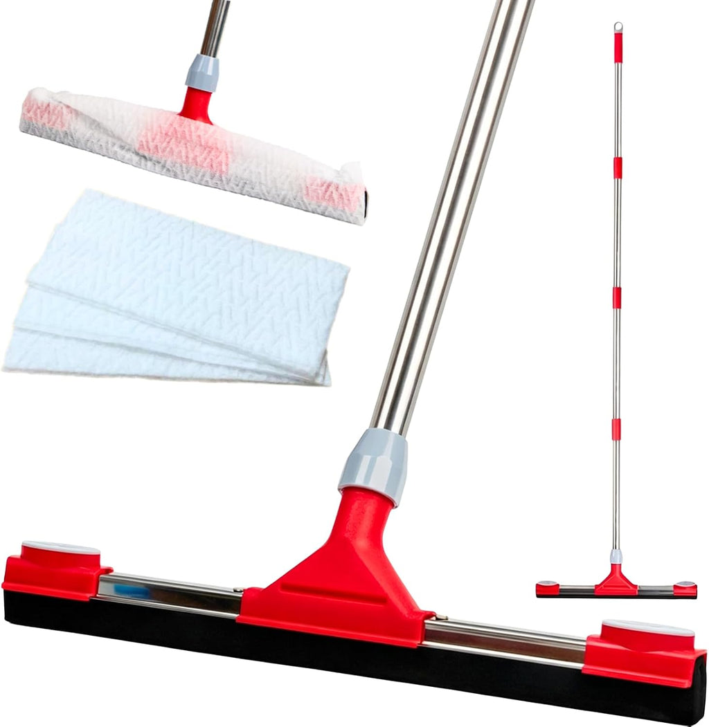 Floor Squeegee Scrubber with Extendable 62" Long Handle