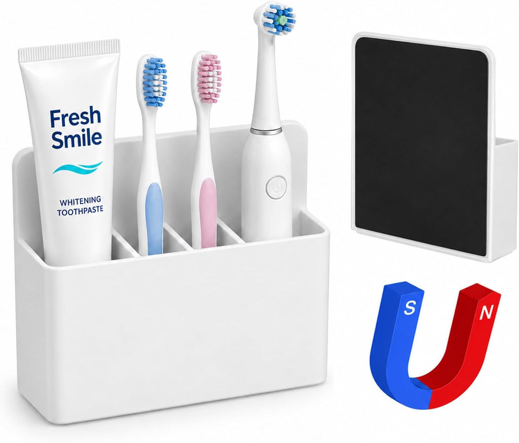 Magnetic Toothbrush & Toothpaste Holder for Cruise Ships, Wall‑Mounted Cruise Bathroom Organizer, Compact Travel Storage, 2025 Cruise Essentials