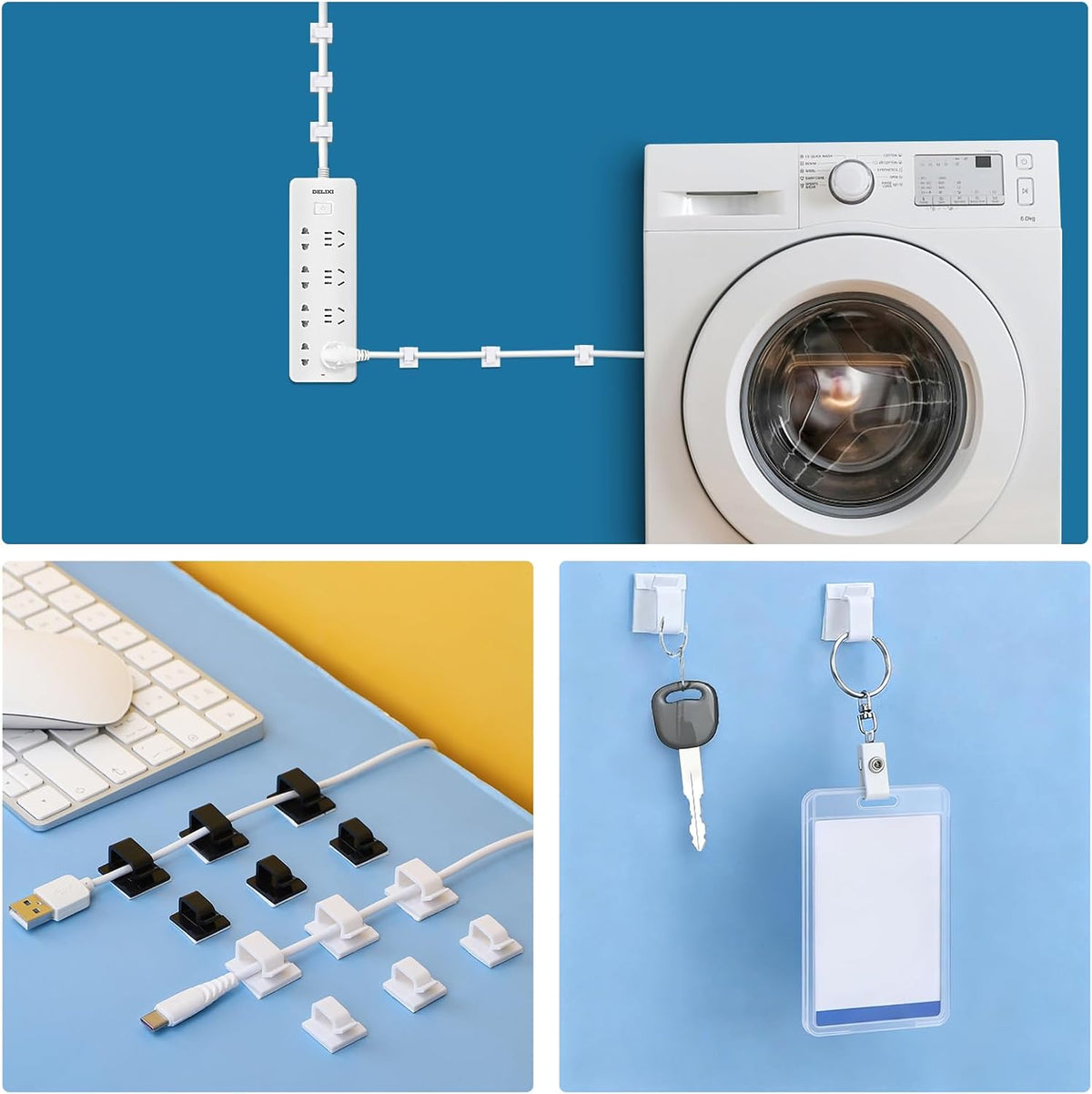 Segarty Large White Wire Clips Adhesive, 100PCS Self Adhesive Cable Clips, Cord Organizer, Wire Management Flat Ethernet Cable Holder Clamps Sticky Cable Tie Holder for Wall, Car, Office and Home Desk