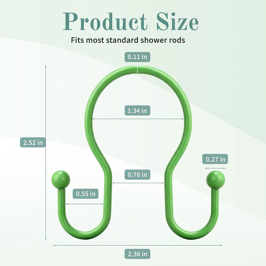 Goowin Shower Curtain Hooks, 12 Pcs Shower Curtain Rings, Stainless Steel Shower Curtain Hangers, Metal Shower Curtain Hooks Rings Rust Proof, Minimalist Shower Hooks for Shower Curtain, Green